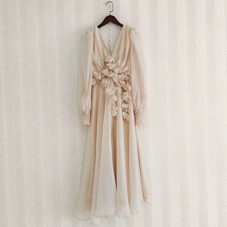 FLORAL EMBELLISHED MIDI DRESS IN NEUTRALS