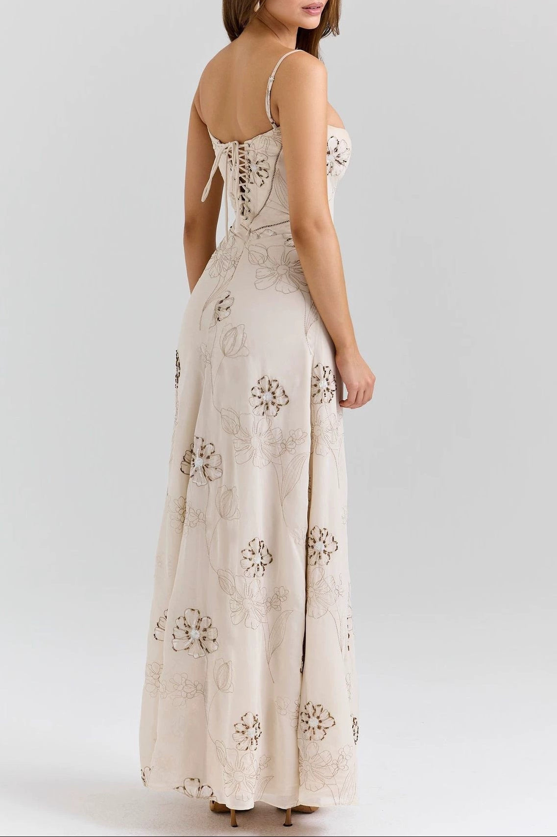 Vintage embroidered hollow slip maxi dress - white