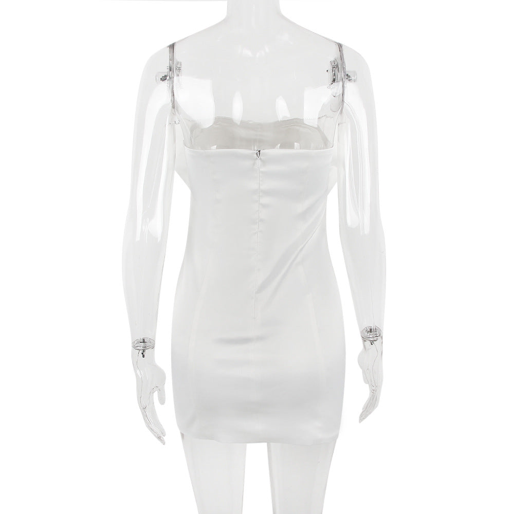 AIIZIE SATIN CRYSTAL EMBELLISHED BOW DRESS IN WHITE - product image