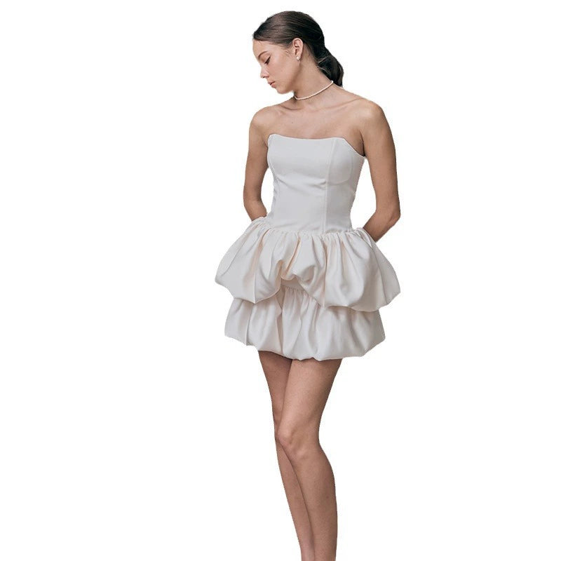 STRAPLESS BUBBLE MINI DRESS IN WHITE