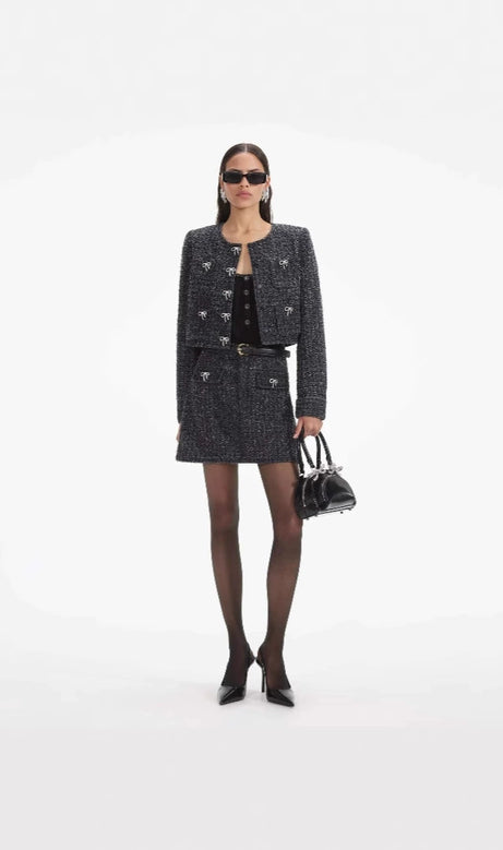 BLACK TEXTURED DENIM JACKET