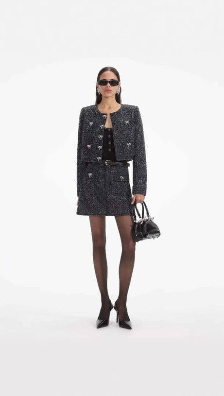 BLACK TEXTURED DENIM JACKET