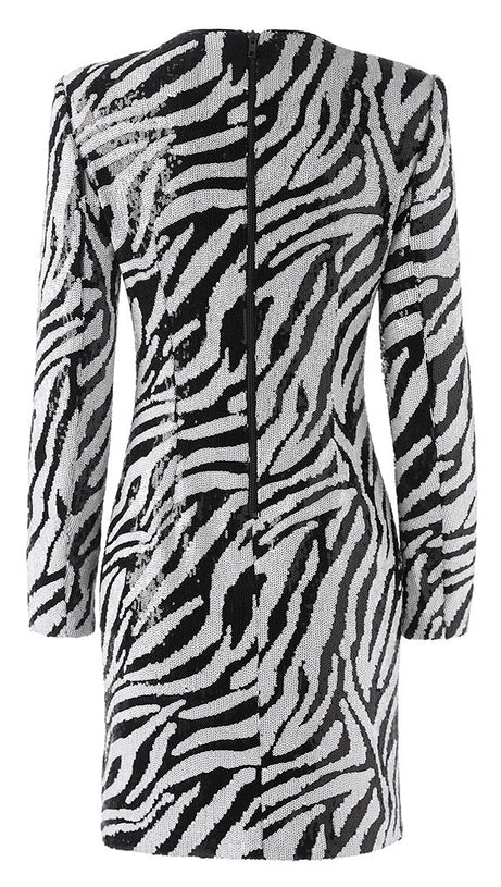 SHORT TWO-TONE ZEBRA SEQUIN MINI DRESS