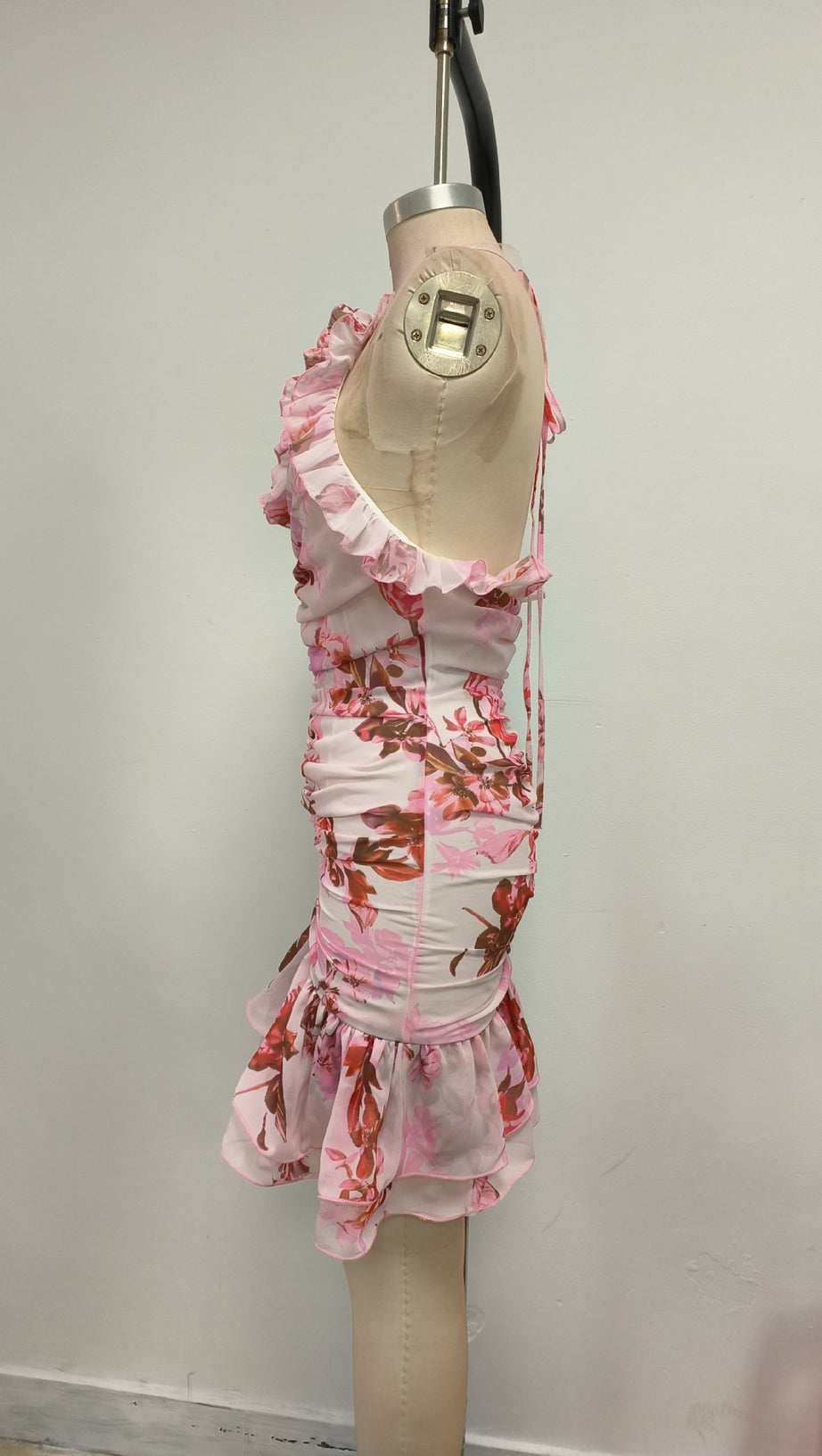 ARICES FLORAL STRETCH TULLE SLEEVELESS MINI DRESS