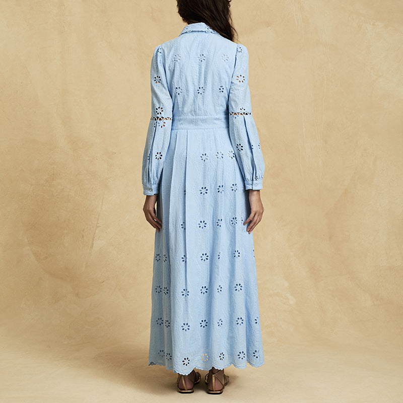 ABITO MIDI RETRO MONOPETTO IN PIZZO CAVO BLU