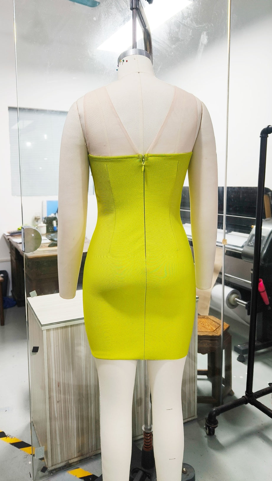 FLORAL YELLOW-GREEN TIGHT BANDAGE MINI DRESS