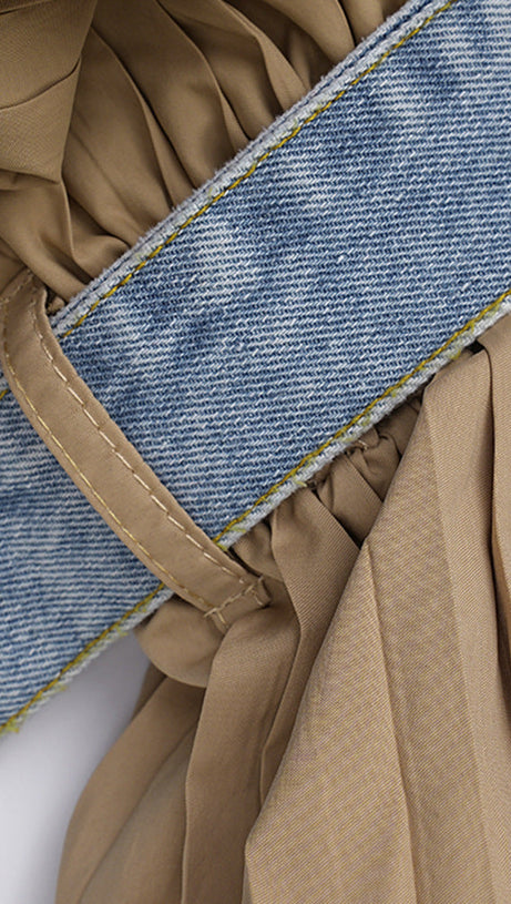 Denim-Tunikamantel mit Patchwork-Rüschen