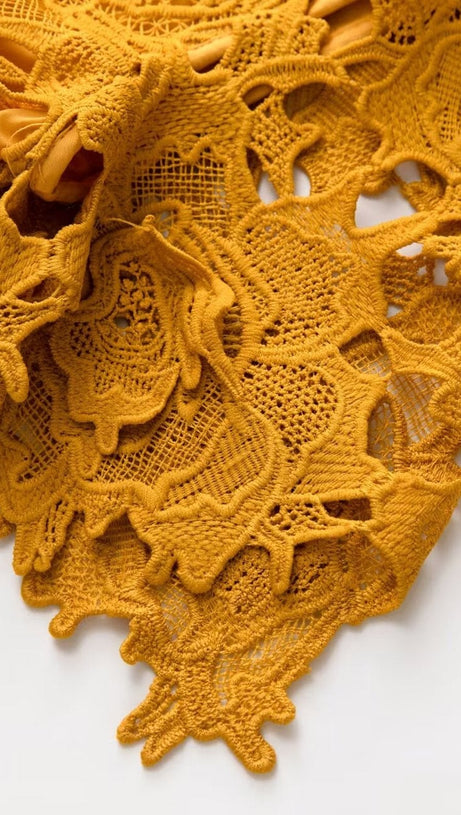 sylvia orange Beaded hollow crochet mini dress