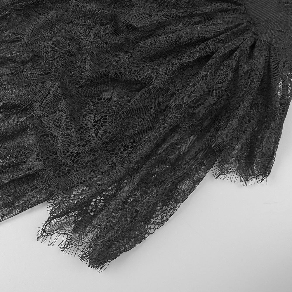 AIIZIE LACE TIERED FLOWER STRAPLESS MAXI DRESS IN BLACK - product image