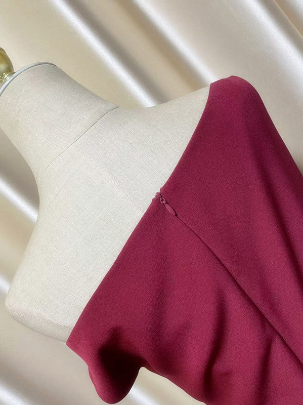 RED RUCHED DRAPED ASYMMETRIC MAXI DRESS