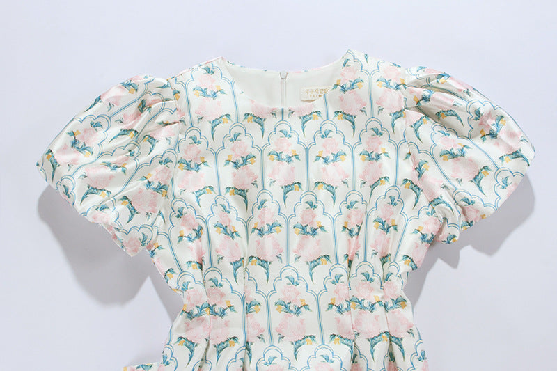 ABITO MIDI CON MANICHE A SBUFFO E STAMPA FLOREALE