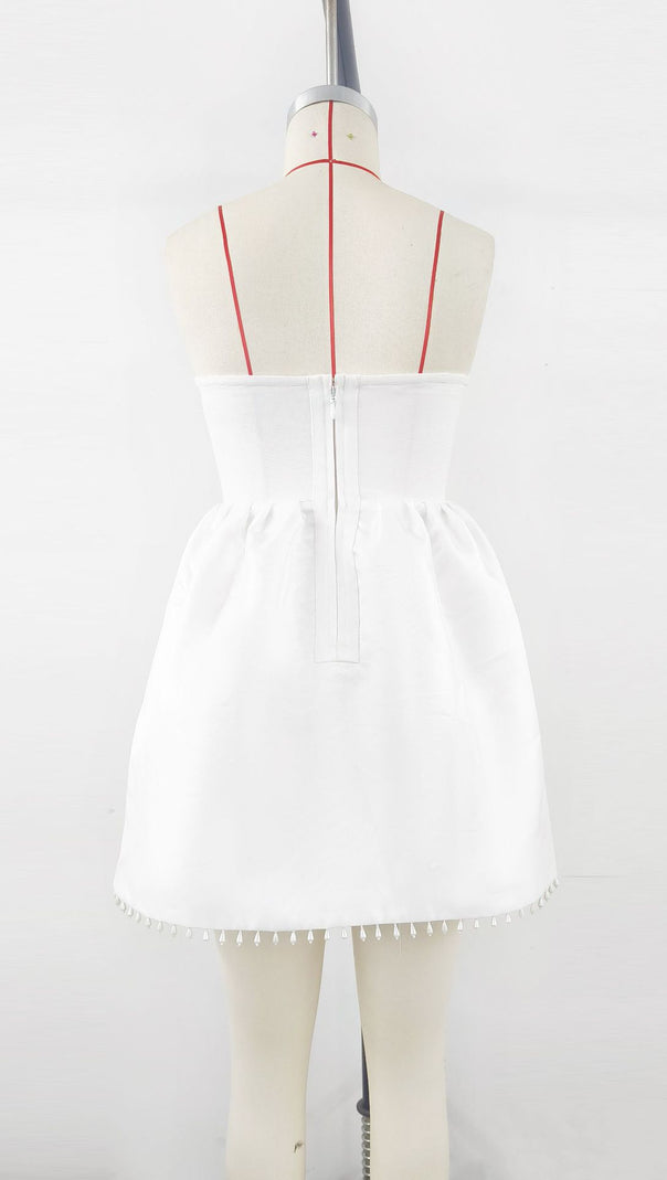 AIIZIE PEARL LACE CORSET DRESS WHITE MINI DRESS - product image