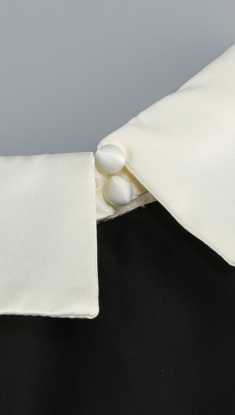 BLACK AND WHITE HALTER NECK COLLARED MAXI DRESS