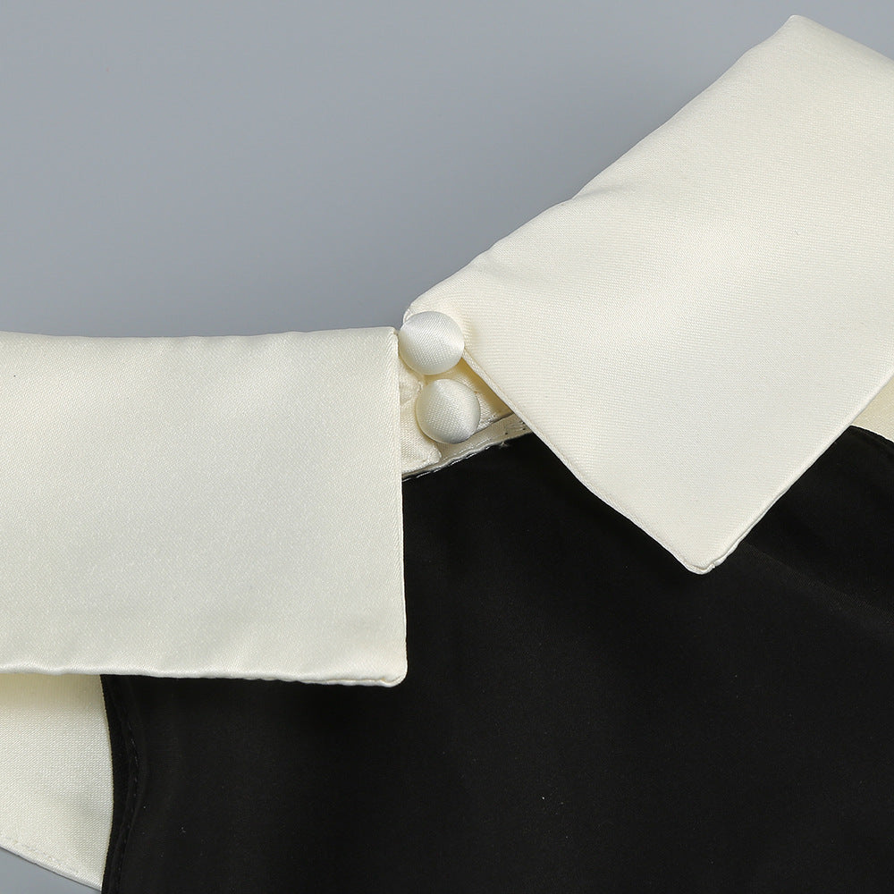 AIIZIE BLACK AND WHITE HALTER NECK COLLARED MAXI DRESS - product image