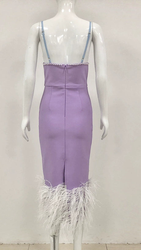 TWO-TONE PEARL EMBELLISHED MIDI DRESS