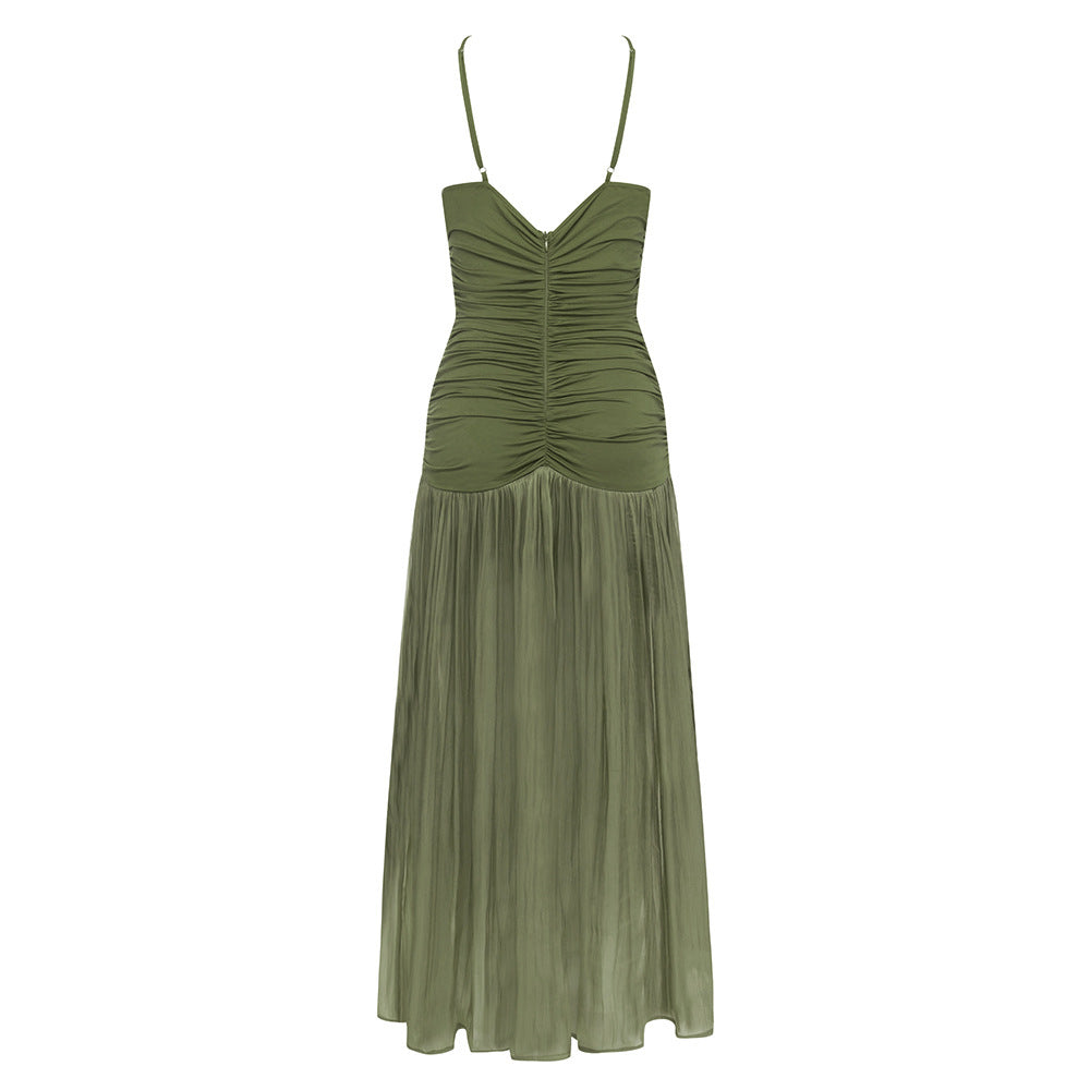 AIIZIE GREEN STRAPLESS DRESS WITH PLEATED PANELS MIDI DRESS - product image