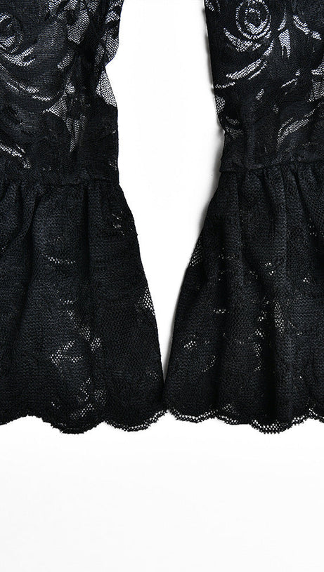 TOP CORTO IN PIZZO FLOREALE NERO