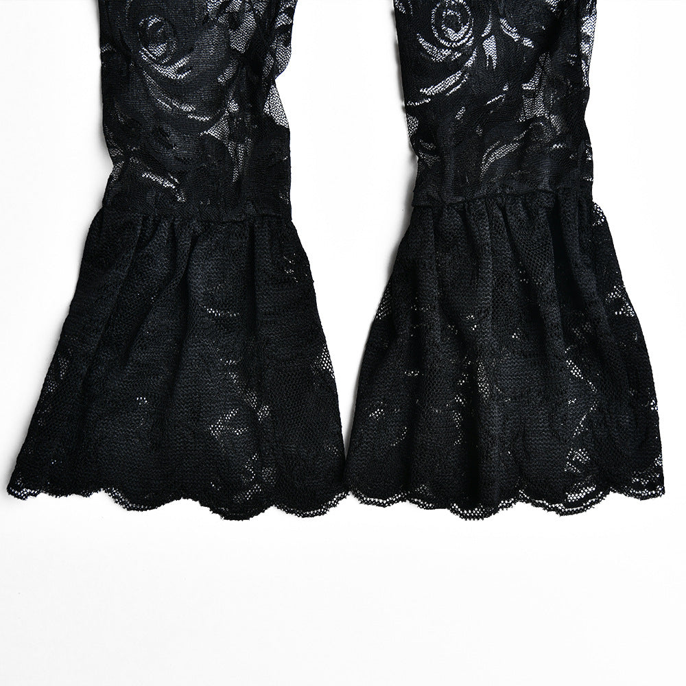 AIIZIE FLORAL CROP LACE TOP IN BLACK - product image