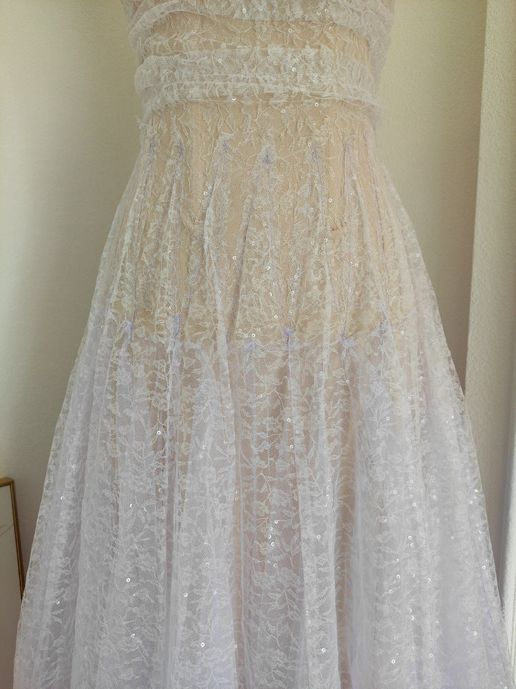 AIIZIE CAROL DRAPED LACE MAXI DRESS IN VIOLET - product image