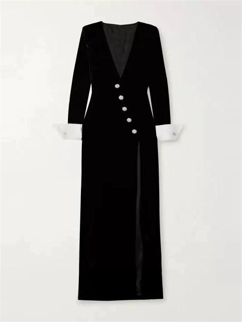 AIIZIE CROWN BLACK LONG SLEEVE V-NECK MAXI DRESS - product image