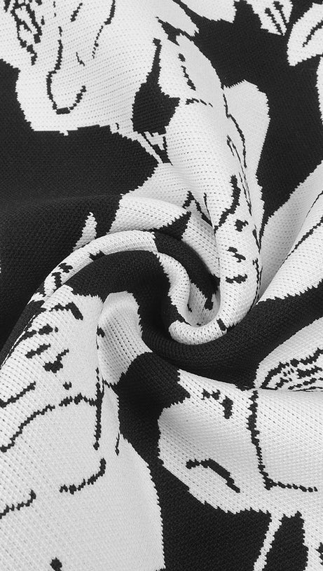 KNIT FLORAL JACQUARD MIDI PENCIL CARDIGAN SKIRT SET