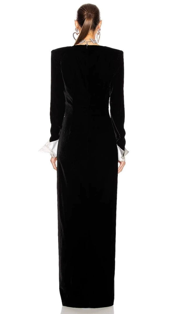 AIIZIE CROWN BLACK LONG SLEEVE V-NECK MAXI DRESS - product image