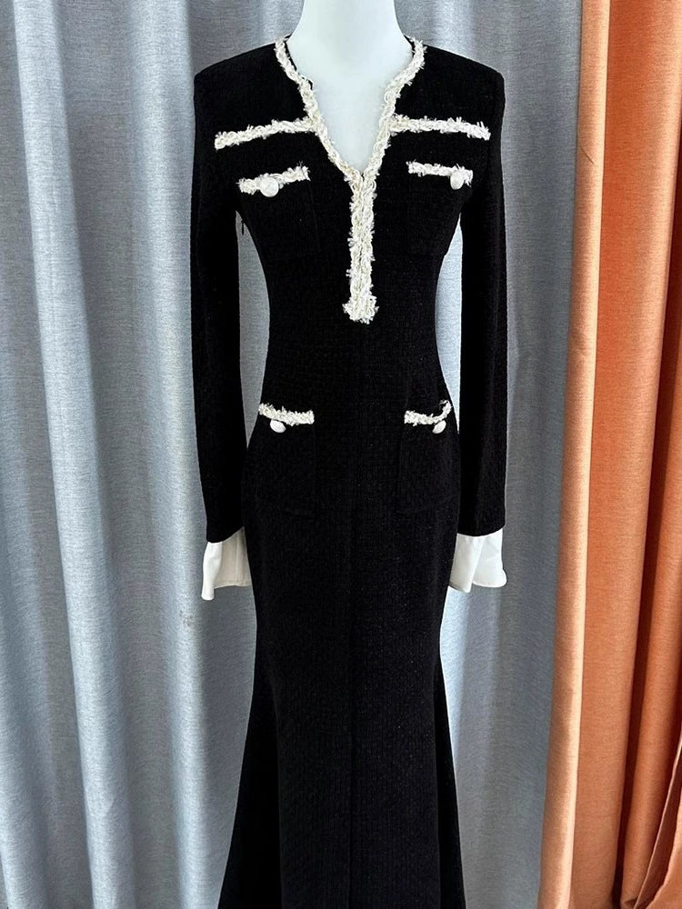 AIIZIE METALLIC YARN VELVET MIDI DRESS IN BLACK - product image