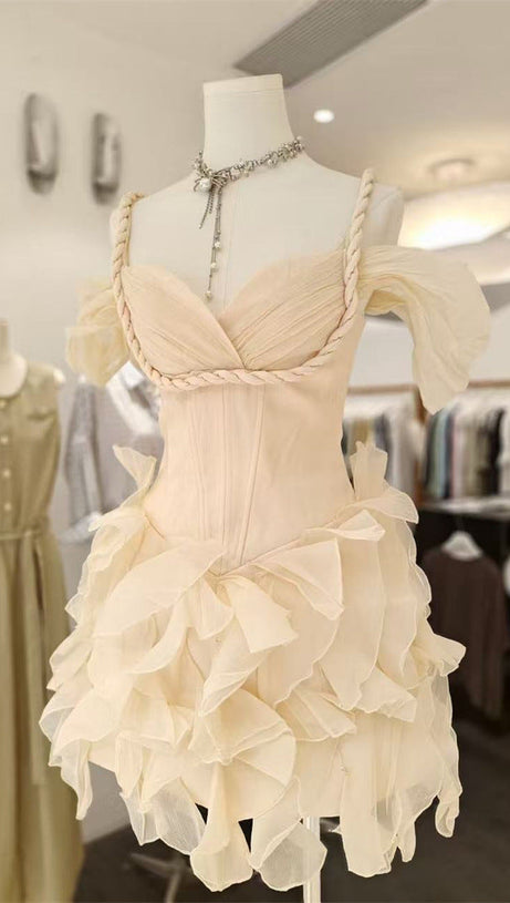 victoria off-shoulder puffy mini dress - beige