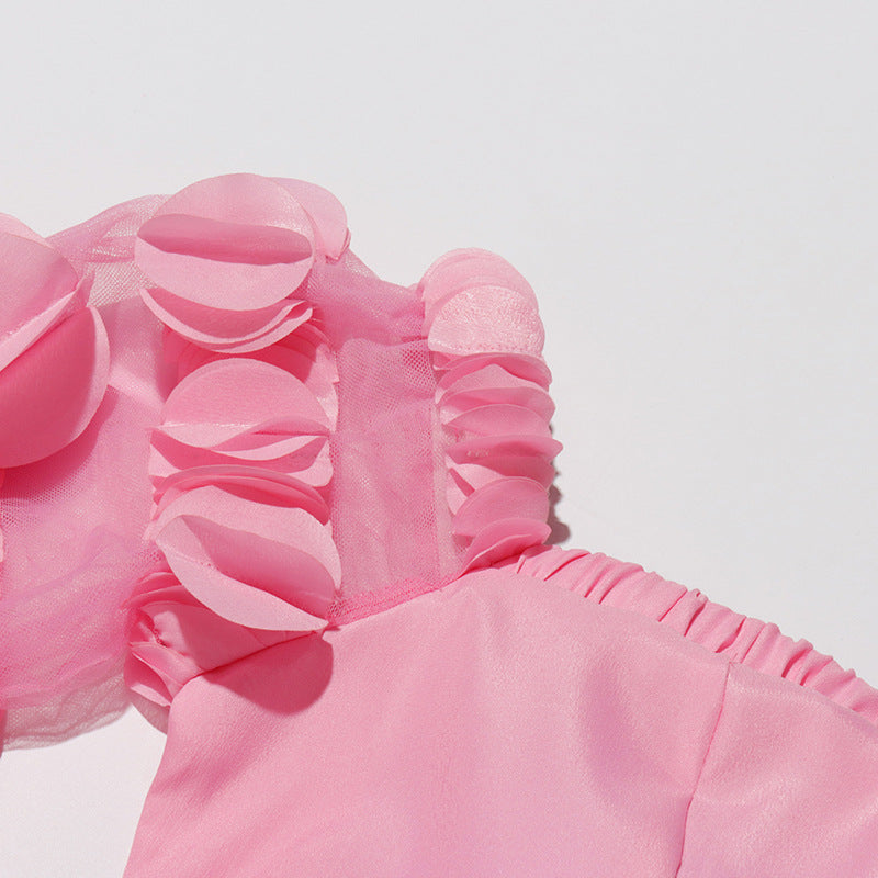 PETALS STRAPLESS TULLE MAXI DRESS IN PINK