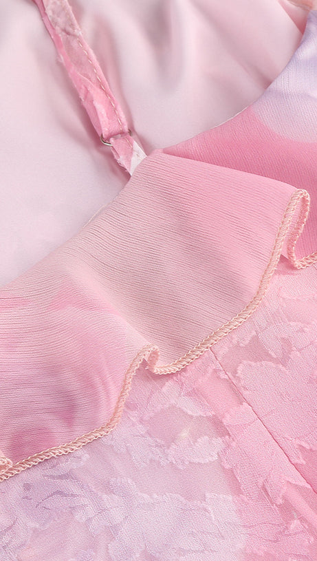 Gerüschtes, farbiges Camisole-Midikleid in Pink