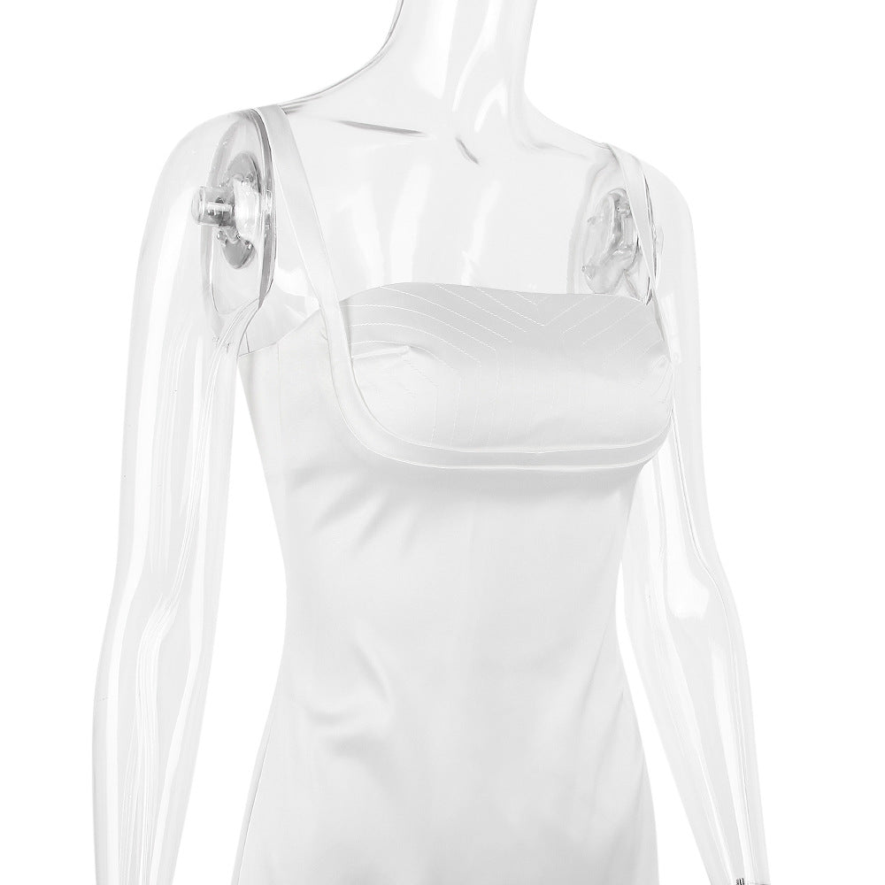 AIIZIE SATIN VINTAGE CREAM MINI DRESS - product image