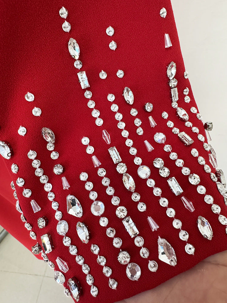 AIIZIE BIELA V-NECK CRYSTAL-EMBELLISHED MIDI DRESS IN RED - product image