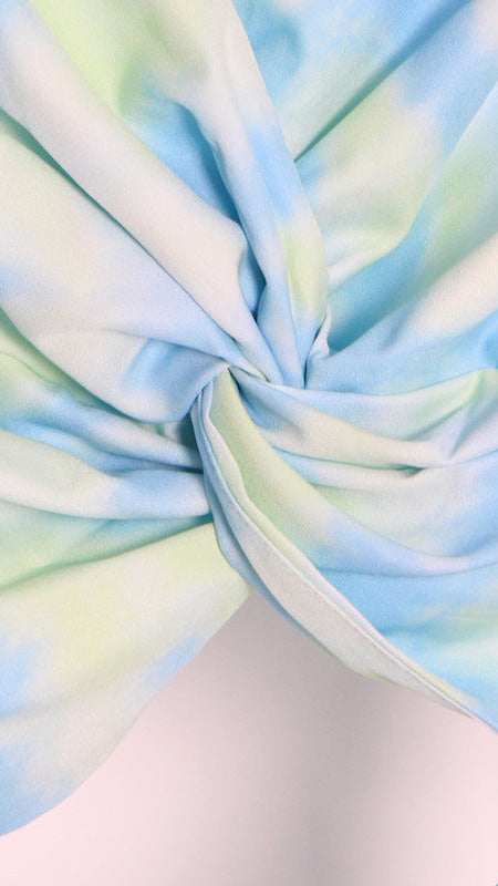 CHIC TIE-DYE TWISTED CUTOUT LONG SLEEVE CROP TOP FOR WOMEN