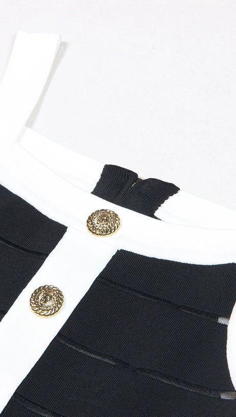 MOIRA 10-BUTTON MESH-DETAILED MINI DRESS IN BLACK