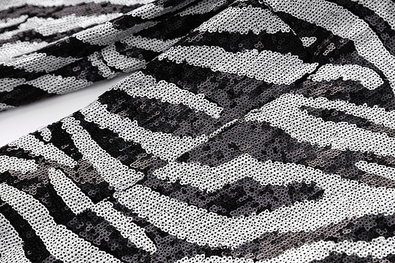 SHORT TWO-TONE ZEBRA SEQUIN MINI DRESS