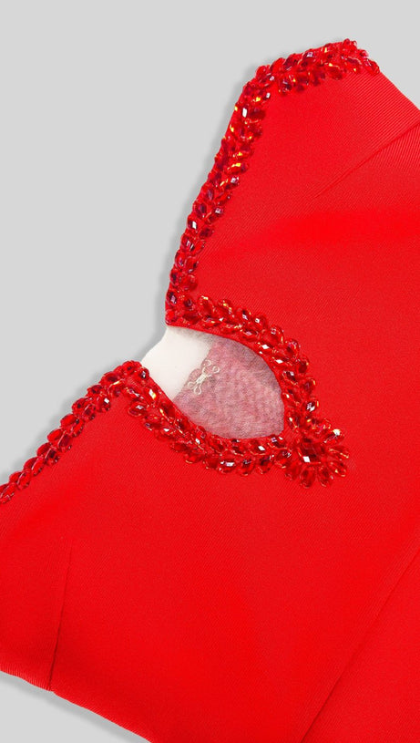 ABITO LUNGO DA SERA CON FASCIA ROSSA E DIAMANTI