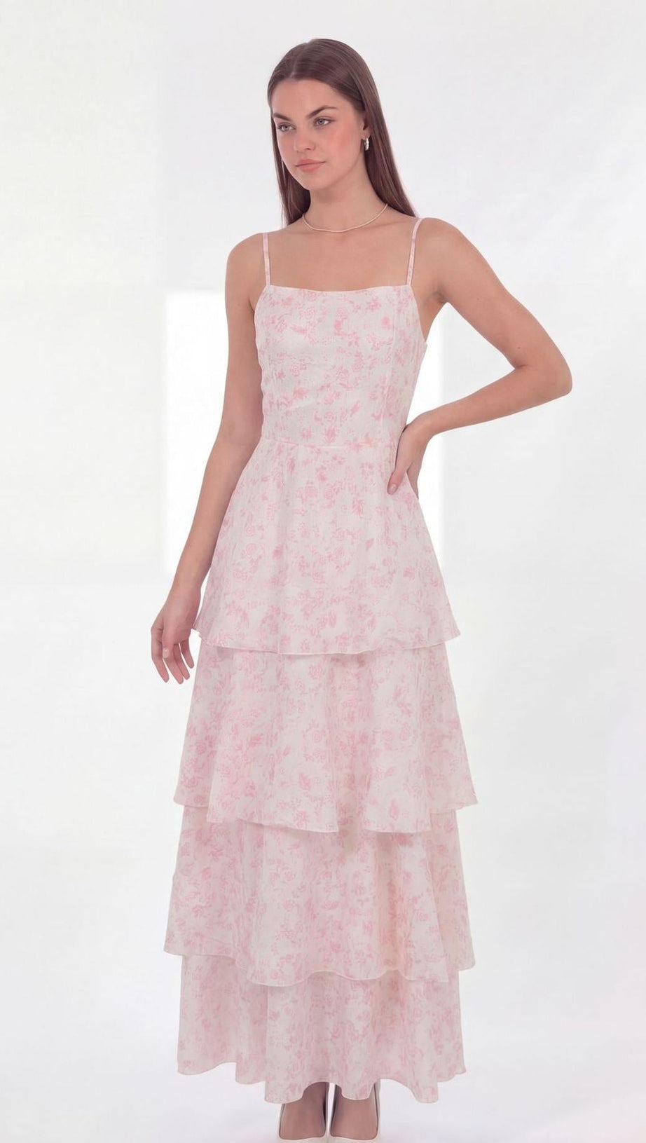 eileen floral print layer strappy maxi dress - pink