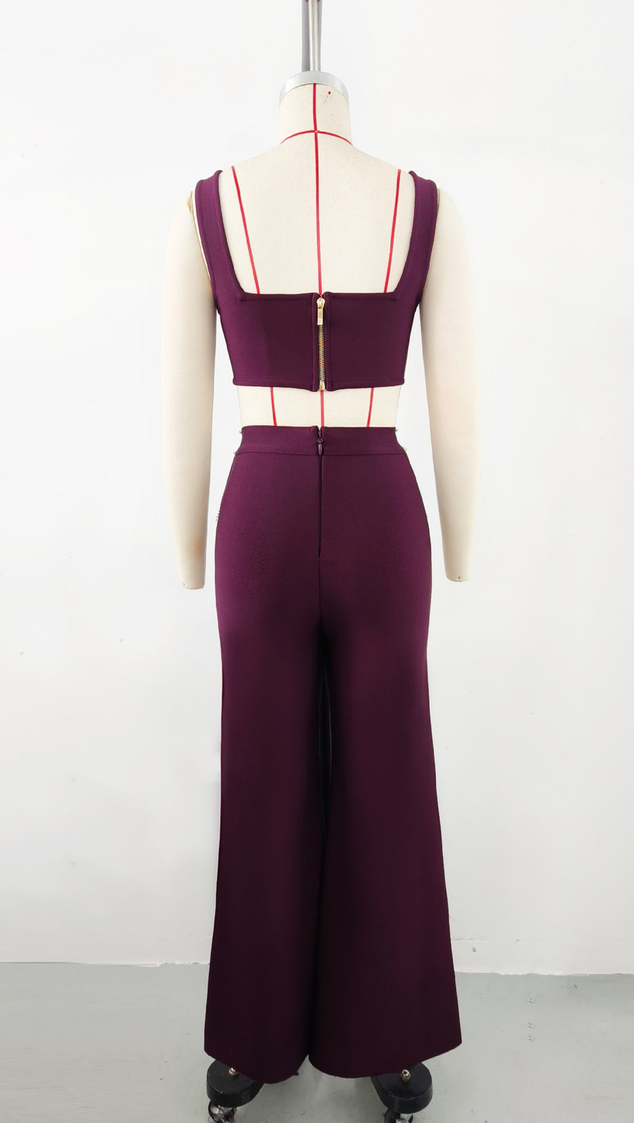 LOVE - SHAPED BANDAGE CROP TOP HIGH - WAISTED WIDE - LEG PANTS SET