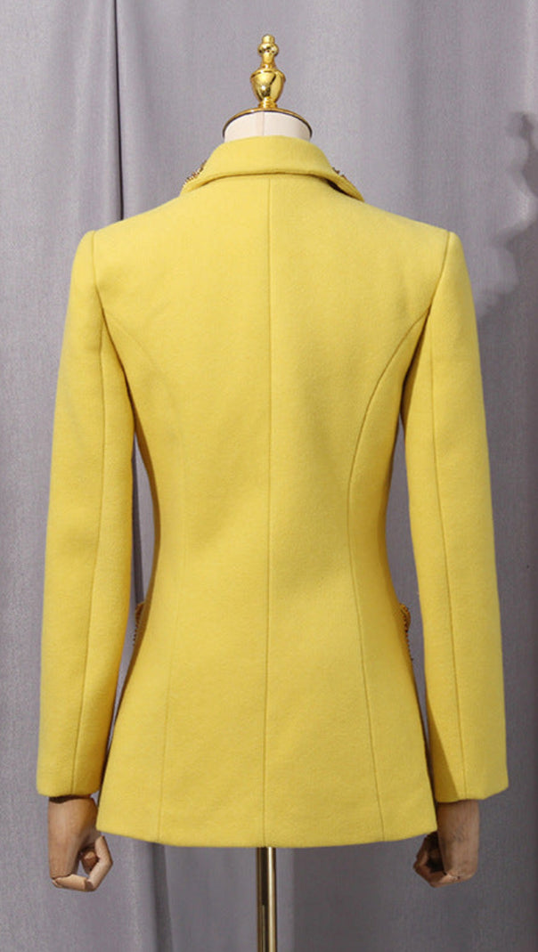 AIIZIE ANILA STUDDED WOOL FITTED SINGLE-BREASTED BLAZER IN YELLOW - product image