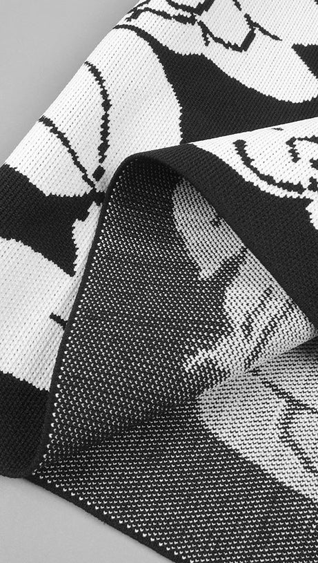 KNIT FLORAL JACQUARD MIDI PENCIL CARDIGAN SKIRT SET