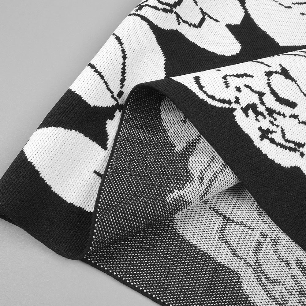 SET GONNA CARDIGAN MIDI A MATITA IN MAGLIA JACQUARD FLOREALE