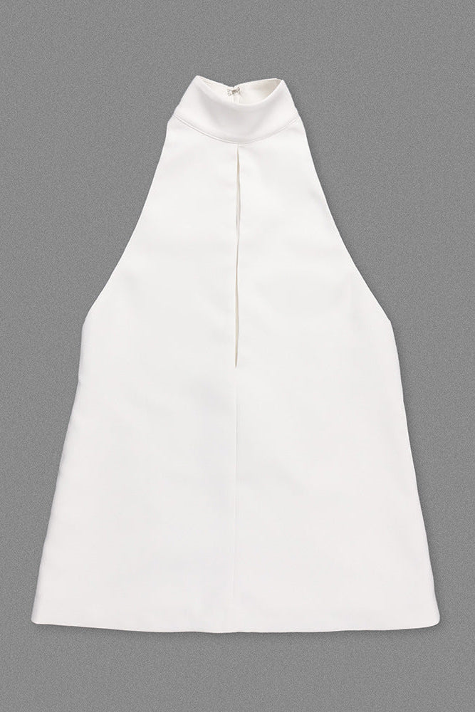 AIIZIE V-NECK CUTOUT BACKLESS CREPE HALTER DRESS - WHITE - product image