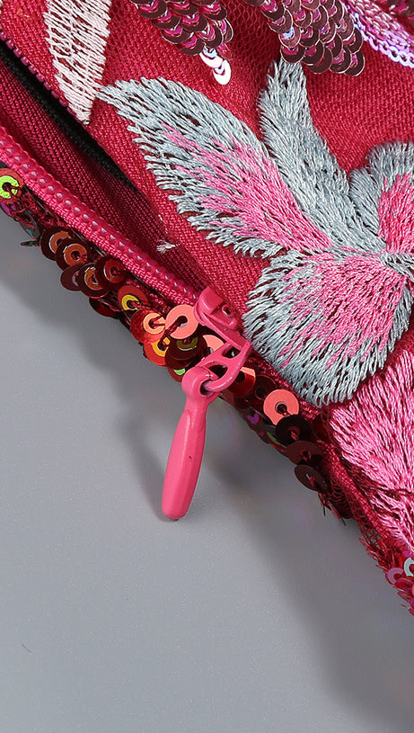 STRAPLESS FLORAL SEQUINS EMBROIDERY BODYCON GOWN MAXI DRESS