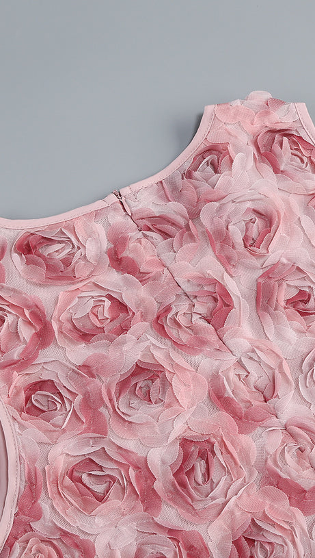MINI ABITO SENZA MANICHE CON FIORI 3D ROSA