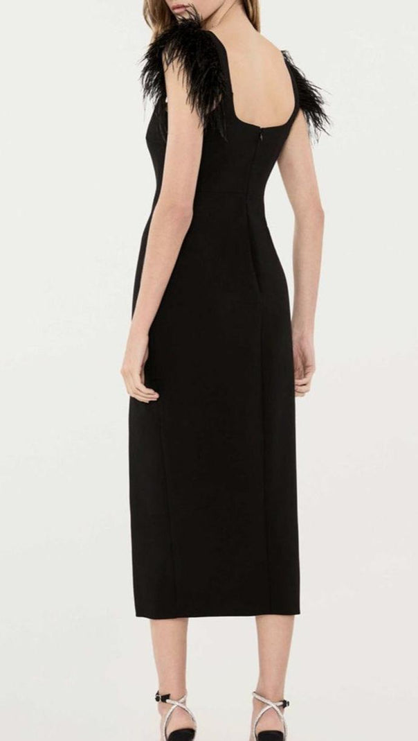 AIIZIE JOSEPHINE BOWS HIGH SLIT DIAMOND BANDAGE MIDI DRESS - product image