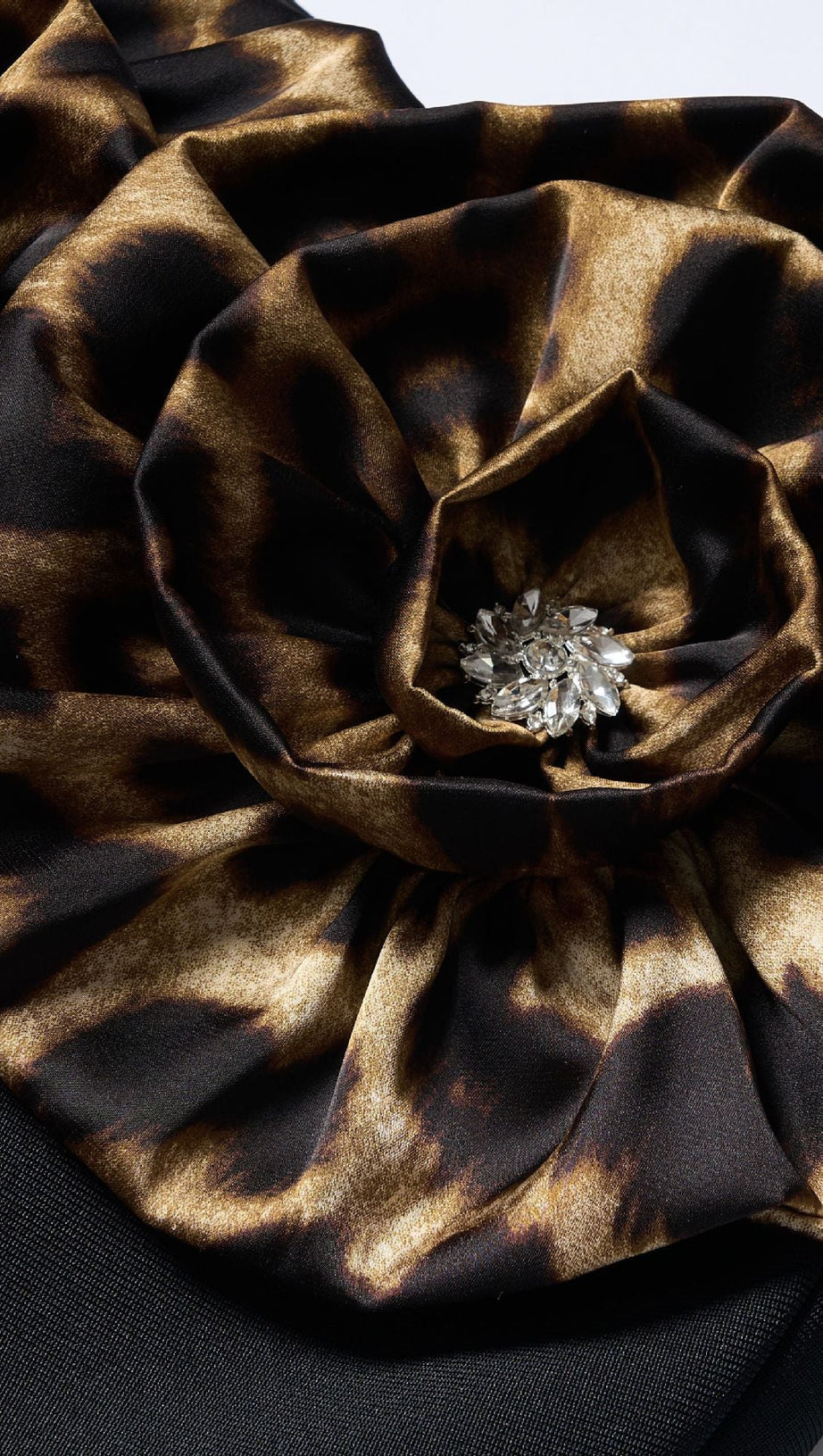 ABITO LUNGO CON FASCE E MOTIVO LEOPARDATO A FIORI 3D IN NERO