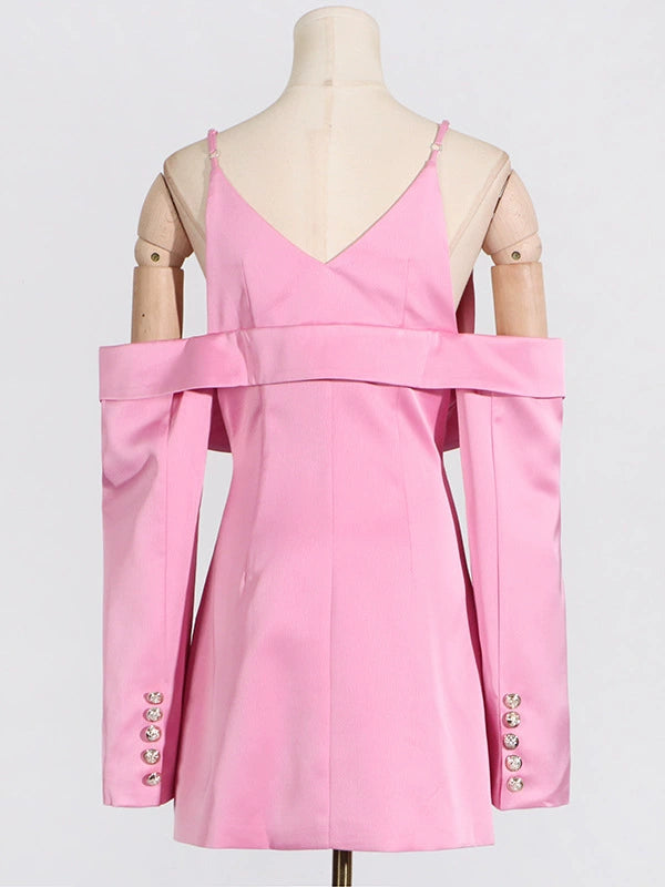 PLUNGE DRAPED SATIN BLAZER IN PINK