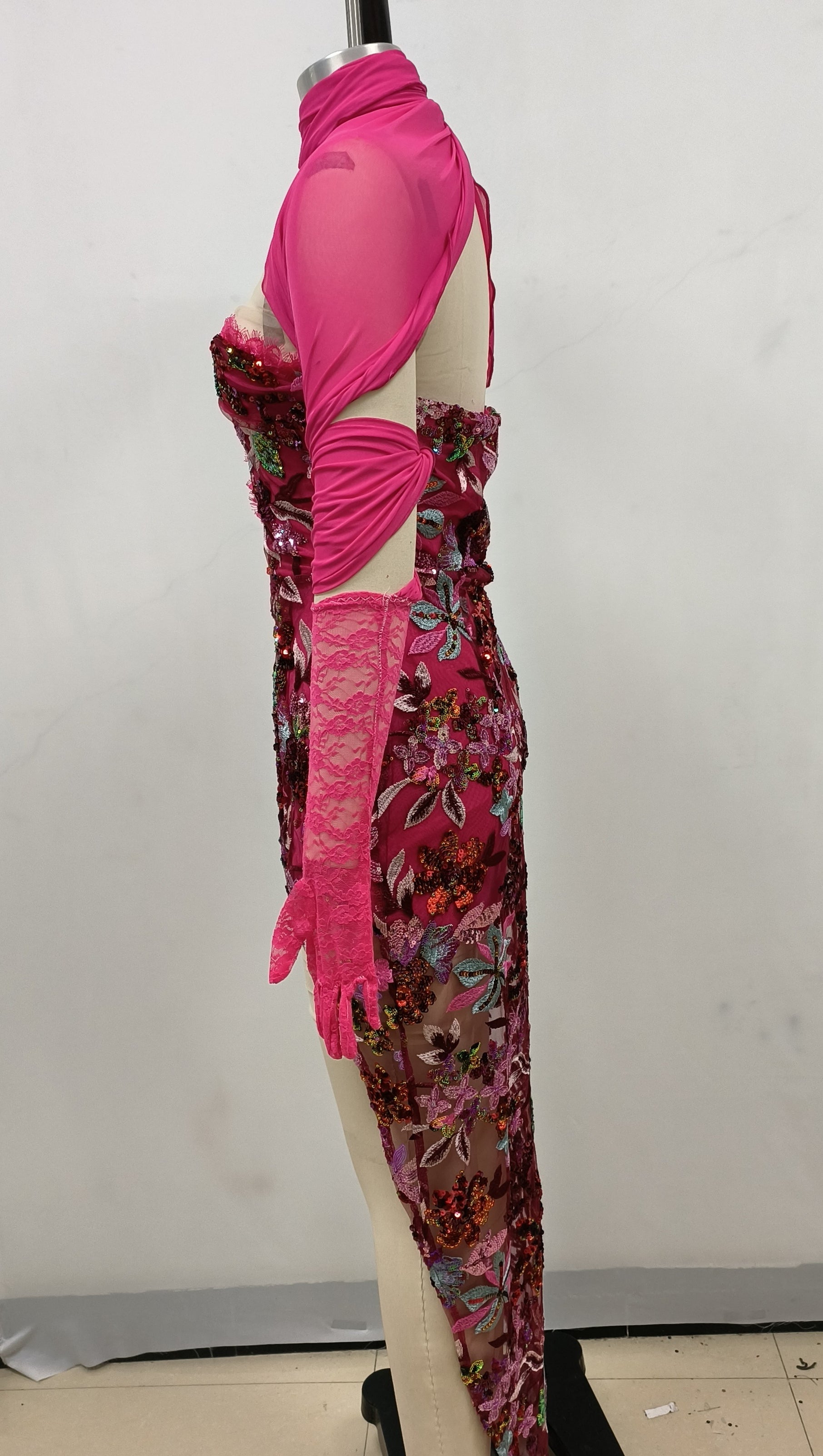 AIIZIE STRAPLESS FLORAL SEQUINS EMBROIDERY BODYCON GOWN MAXI DRESS - product image