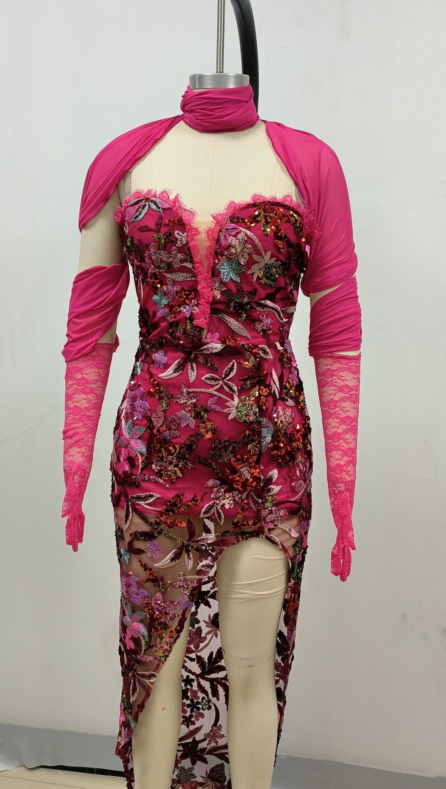 AIIZIE STRAPLESS FLORAL SEQUINS EMBROIDERY BODYCON GOWN MAXI DRESS - product image