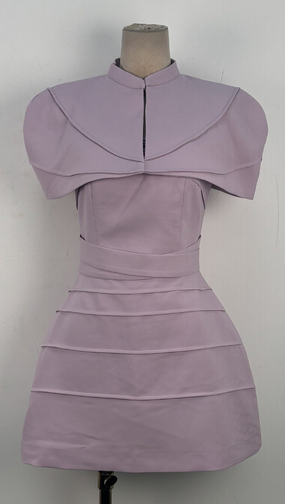 hilary purple Pleated cape mini dress with spaghetti straps